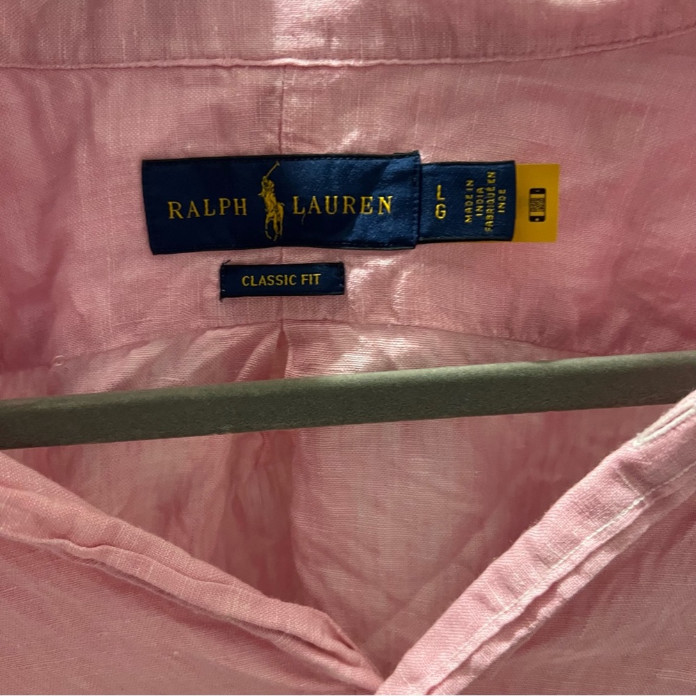 Men's Pink Polo Ralph Lauren Linen Button Down Shirt - Picture 2 of 3